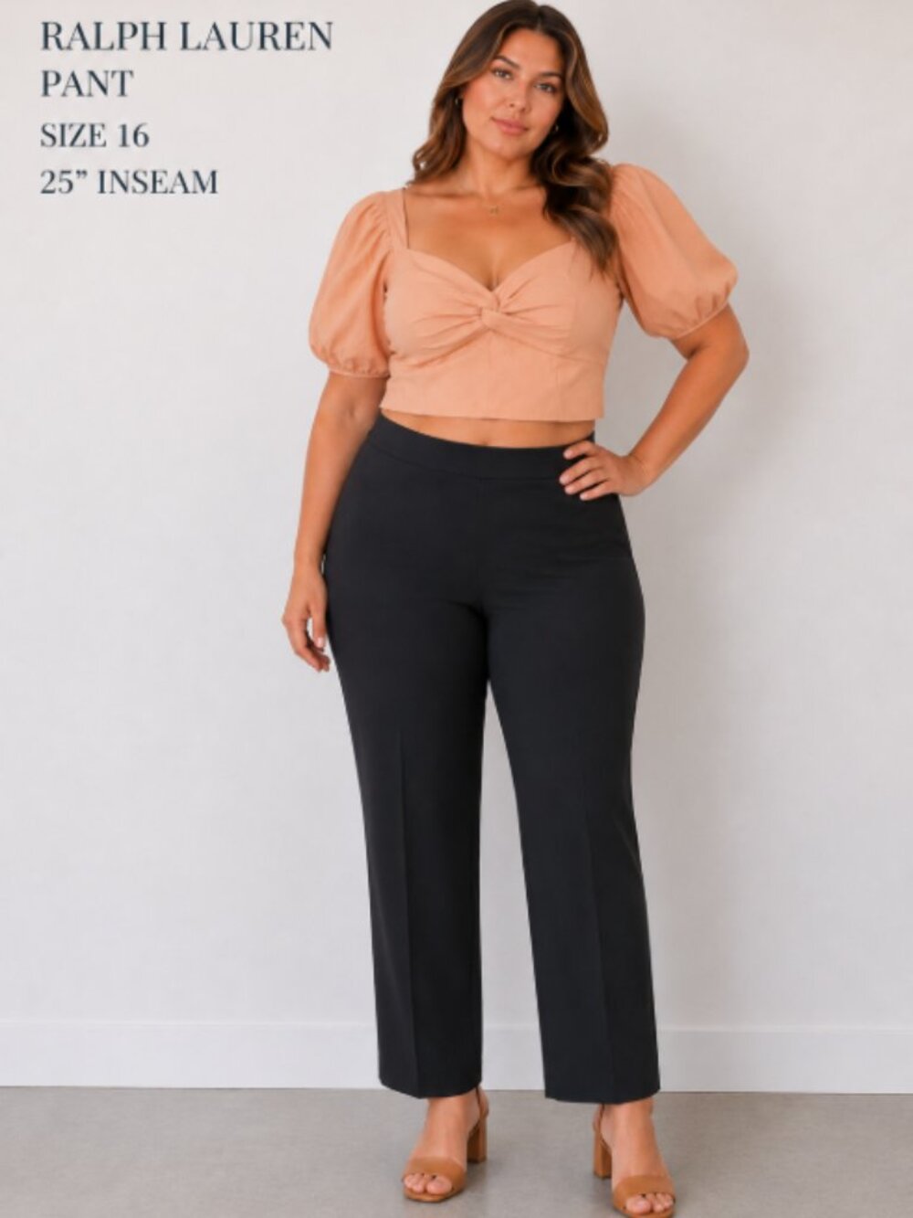 Lauren Ralph Lauren Womens 16 Black Stretch Cotton Straight Leg Dress Pant Ankle